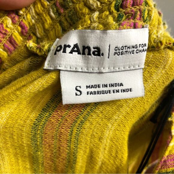 PrAna Cami Womens Small Little Yellow Palm Organic Cotton Striped Smocked New - Picture 11 of 12